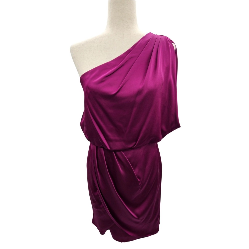 Aqua Womens One Shoulder Draped Satin Tulip Hem Cocktail Dress Plum Purple 6